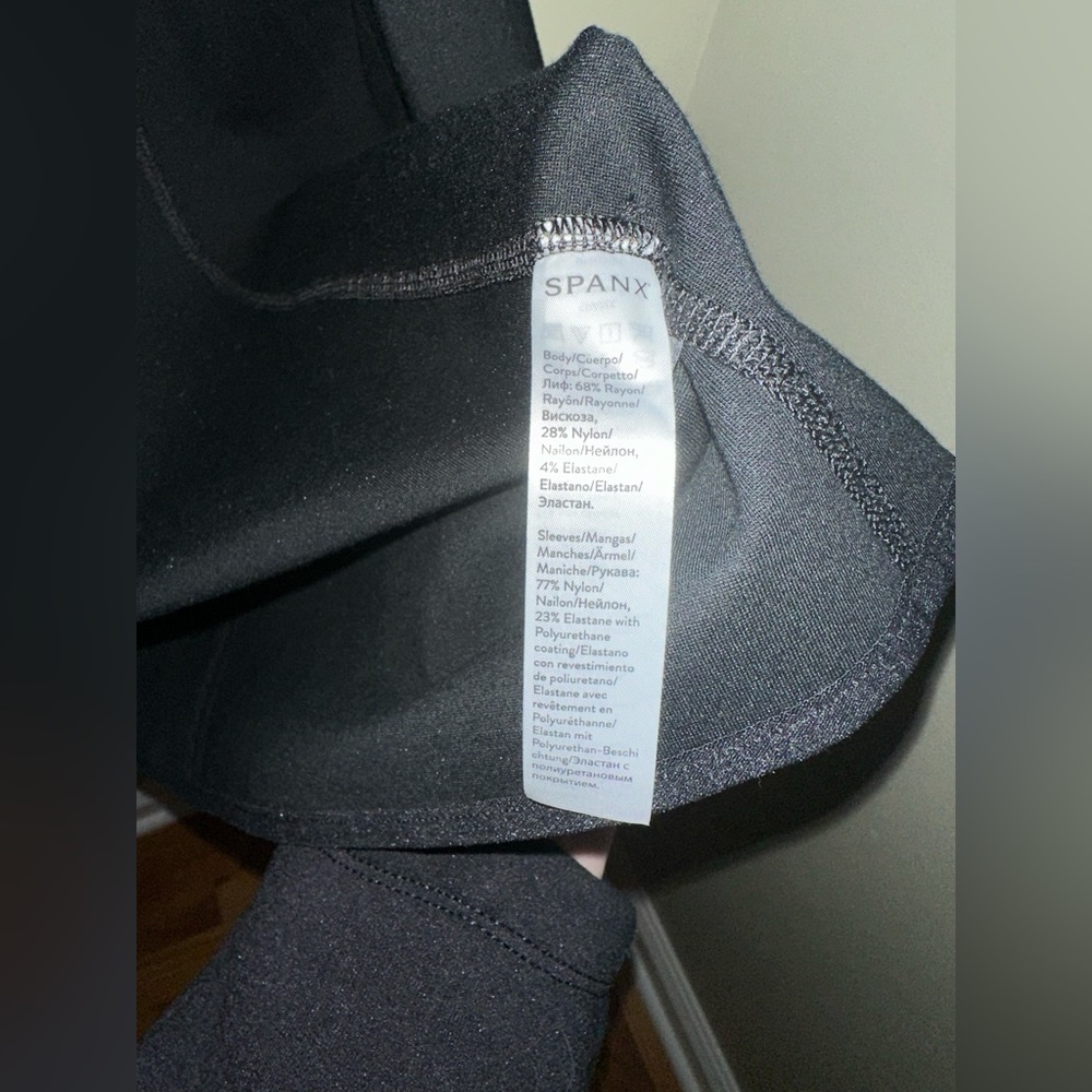 SPANX Black Draped Open-Front Jacket with Leather-Look Sleeves - Picture 10 of 10